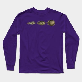 Three Little Puffers - Pufferfish Vintage Fish Print Long Sleeve T-Shirt